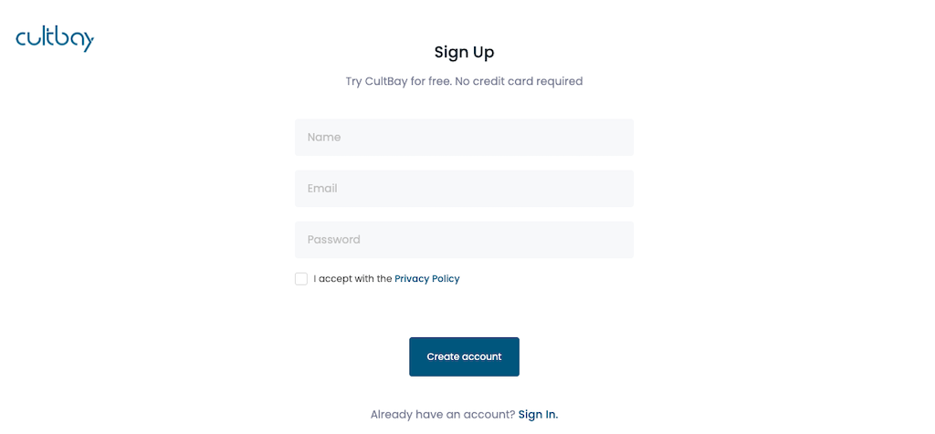 CultBay Sign Up page