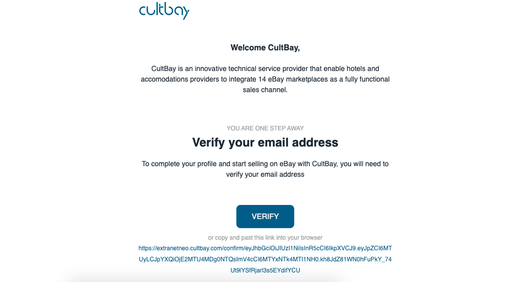 CultBay email for address verification